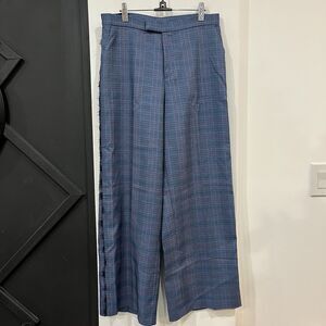 C Wonder By Christian Siriano Blue Plaid Wide Leg Trouser Pants Size 10 Lace